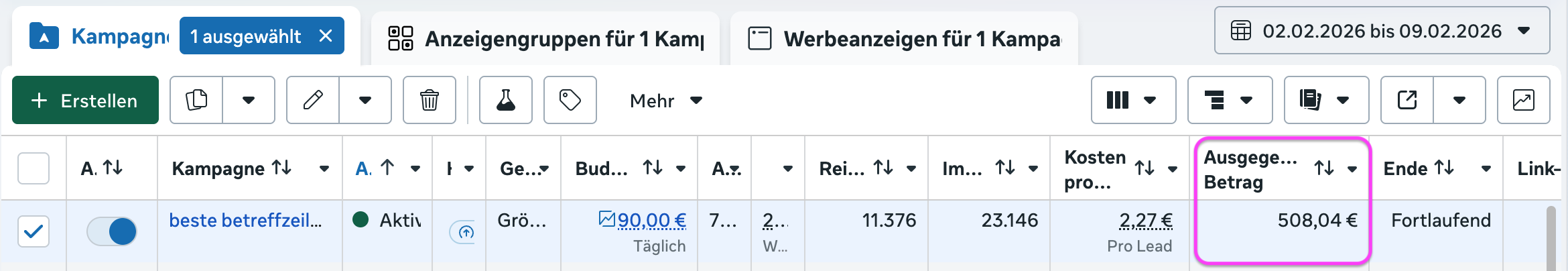 meta-ad ausgaben